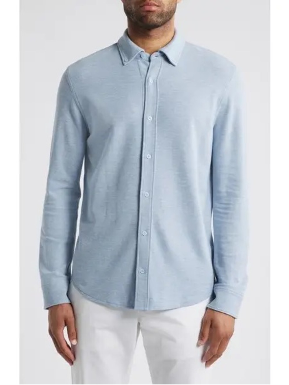Nordstrom Pima Cotton Piqué Button Down Shirt Blue Skyway Heather Large